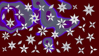 Raster illüstrasyonu. Asya tekstil tarzında. Kırmızı renkte çiçekler. Çiçek desenli çizim. Raster illüstrasyonu.