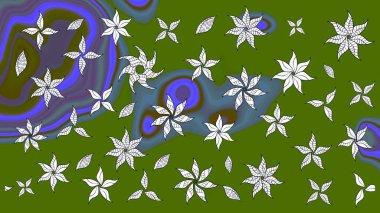 Yeşil renkli çiçekler. Hediye ambalaj kağıdı, tebrik kartları, posterler ve pankart tasarımı. Raster düz çiçek çizim deseni.