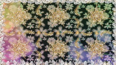 Damask arkaplanı tekerrür ediyor. Gri renklerdeki altın element. Barok tarzında altın çiçek süsü. Antika altın tekrarlanabilir duvar kağıdı.