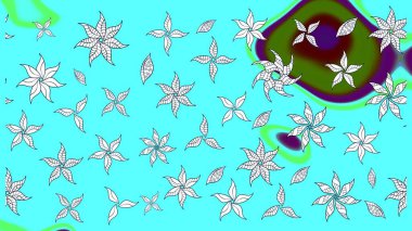 Raster illüstrasyonu. Mavi renkli Asya tekstili. Çiçek desenini çiz.