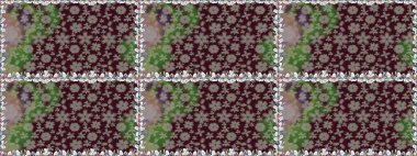 Kusursuz bir arka plan modeli. Yapraklı çiçekler ve kahverengi renkli papatya çiçekleri. Raster - stok.