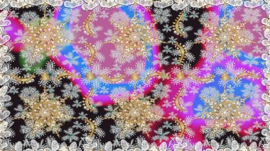 Kusursuz altın desen. Altın elementli gri renkler. Çiçek desenli altın metal. Raster altın çiçek süsü brokar kumaş ve cam desenli..