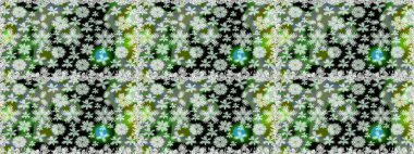 Düz Çiçek Elementleri Tasarımı. Raster illüstrasyonunda kusursuz çiçek deseni. Renkli Bahar Temalı Kusursuz Arkaplan. Yeşil renkte çiçekler.