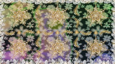 Çiçek süsü kumaş deseni, cam, çiçek desenli metal gri renkli ve altın elementli. Klasik raster altın pürüzsüz desen.