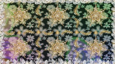 Raster illüstrasyonu. Kusursuz desenli altın elementler. Gri renkli Royal retro. Klasik çiçek dokusu. Altın şablon. Kart, duvar kağıdı, ambalaj, tekstil için klasik tasarım.