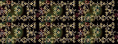 Suluboya, elle çizilmiş. Kusursuz bir arka plan modeli. Siyah üzerine çiçekler. Raster stoku.