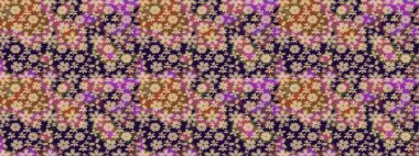 Sevimli çiçek raster deseni. Düz Çiçek Elementleri Tasarımı. Renkli Bahar Teması eskiz kalıbı. Kahverengi renkte çiçekler.