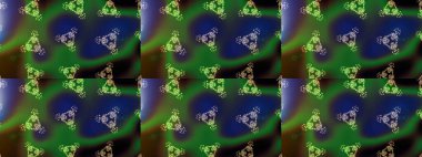 Raster illüstrasyonu. 3D çiçekler, eskiz. Yeşil, mavi ve gri renklerde.