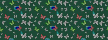 Kelebekler eskizi yeşil renklerle çizerler. Şirin Raster çizimi. Web sayfası arkaplanları, duvar kağıtları, tekstil, yüzey dokuları için mükemmel.