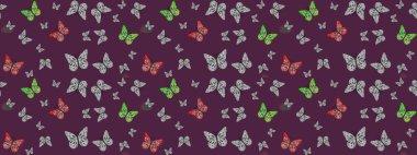 Raster illüstrasyonu. Yazdırmayı tekrarla. Kahverengi soyut suluboya kelebekleri olan yumuşak bir deniz mavisi deseni. Sonsuz.