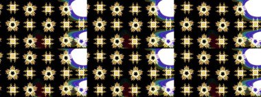 Kar Tanesi Mozaik ikonu. Grafiksel element dekorasyonu. Sembol kışı, donmuş, Noel, yeni yıl tatili. Düz dizayn. Siluet kar taneleri tabelası siyah, beyaz ve sarı renkleri izole ediyor. Raster çizimi..