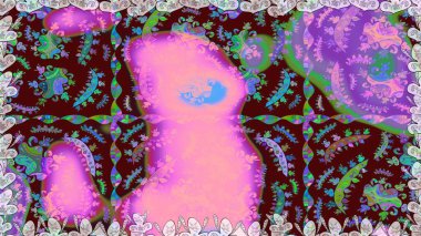 Güzel kumaş deseni. Çiçekler, dallar, bitkiler ve çiçekler. El çizimi. Raster illüstrasyonu.