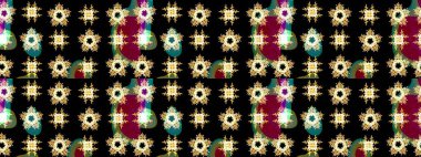 Varicoloblack Raster çizimi. Bir sürü siyah ve soyut çiçekli tropik eskiz deseni. Küçük çiçekte sevimli çiçek deseni var..