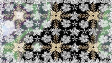 Raster Floral Illustration, Asyalı tekstil. Gri renkli etnik çiçeklerle kusursuz bir desen..