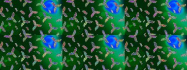 Mavi, yeşil ve mor renkli şirin kar taneleri. Soyut duvar kâğıdı, ambalaj dekorasyonu. Kışın sembolü, mutlu noeller, mutlu yeni yıl kutlaması Raster illüstrasyonu. Kar tanesi kadar basit..