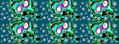 Raster deseni. Bahar çiçekleri dallı desen, mavi renkler çiçekli siluet.