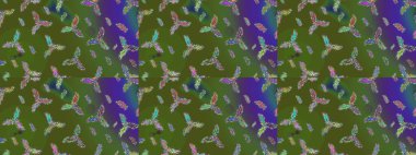 Yeşil, mor ve mavi renkli kristal kar taneleri. Raster illüstrasyonu.