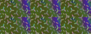 Yeşil, mor ve mavi renkli kristal kar taneleri. Raster illüstrasyonu.