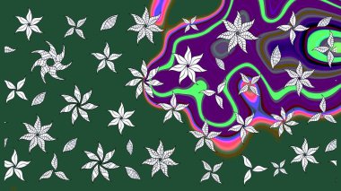 Küçük çiçekteki sevimli çiçek deseni. Varicologreen Raster çizimi. Birçok yeşil soyut çiçekli tropikal çizim deseni.