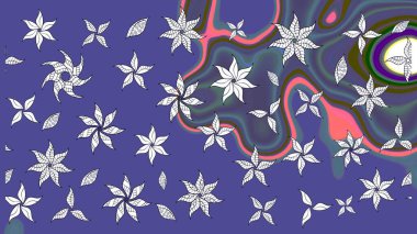 Renkli Bahar Teması eskiz kalıbı. Düz Çiçek Elementleri Tasarımı. Raster illüstrasyonundaki çiçek desenli çizim. Mor renkte çiçekler.