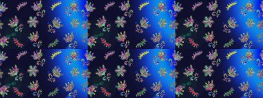 Çiçekler gri, mavi ve yeşil renklerde. Kumaş desenli papatya çiçekleri ayrıntıları.