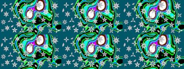 Raster deseni. Bahar çiçekleri dallı desen, mavi renkler çiçekli siluet.