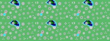 Çiçek desenli raster, yeşil çizgi grafik desenli soyut raster arkaplan. Modern stil dokusu.