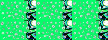 Raster illüstrasyonu. Şirin çiçekli eskiz deseni ve yeşil renkli yapraklar, suluboya çiçek deseni, duvar kağıdı, kart veya kumaş için fayanslı.