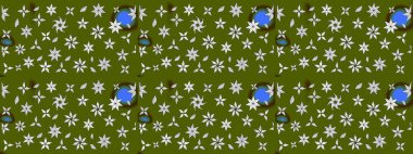 El çizimi çiçekli soyut çizim kalıbı. Raster illüstrasyonu. Yeşil renkte çiçekler.