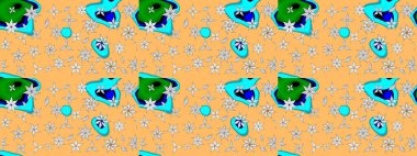 Renkli Bahar Teması eskiz kalıbı. Düz Çiçek Elementleri Tasarımı. Raster..