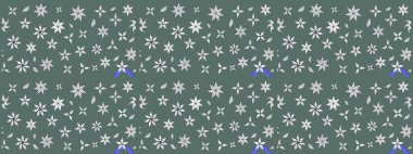 Raster - stok. Yapraklı çiçekler ve doğal renklerde papatya çiçekleri. Taslak arkaplan deseni.