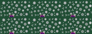 Hediye ambalaj kağıdı, tebrik kartları, posterler ve pankart tasarımı. Yeşil renkli çiçekler. Raster düz çiçek çizim deseni.