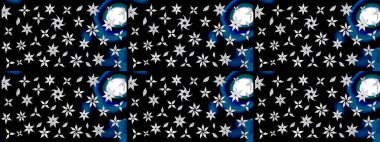 Asya tekstil tarzında. Raster illüstrasyonu. Siyah renkli çiçekler. Raster illüstrasyonu. Çiçek desenini çiz.