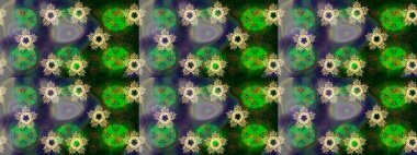 Yeşil, gri ve mavi renkte kar tanelerinden oluşan kış deseni. Kış konsepti Düz yatıyordu. Raster illüstrasyonu.