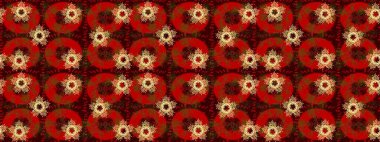 Kırmızı, kahverengi ve sarı renkli kar taneleri. Renkli arka planda izole tatlı kar taneleri. Kar tanesi raster deseni. Raster illüstrasyonu.