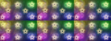 Kış. Renkli arka plan üzerinde izole suluboya kar taneleri. Kış sembolü. Raster illüstrasyon.