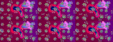 Süslü kumaş deseni. Renkli Bahar Teması eskiz kalıbı. Düz Çiçek Elementleri Tasarımı. Raster illüstrasyonunda çiçek deseni çizimi.