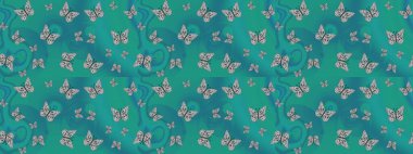 Kumaş, tekstil, baskı ve davetiye örnekleri. Yeşil arka planda bir resim. Raster. Robot resim. Kelebek deseni.