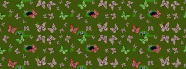 Doğa kelebeğinin yüksek kalitesi. Raster illüstrasyonu. Su rengi filtresi efektli yeşilde resimler. Klasik tarzda..