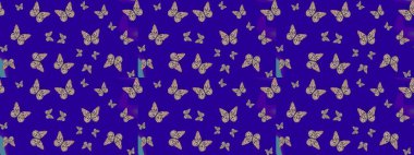 Kızlar, erkekler, elbiseler, duvar kağıtları için soyut çizim kalıbı. Tekstil ve kumaş için komik kelebek deseni. Kelebek, kanat, neon renkli yaratıcı raster arka plan. Moda tarzı.