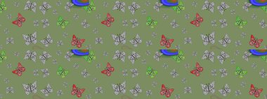 Tasarım için Raster Kelebekleri. Raster illüstrasyonu. Fantezi renkli resimler koleksiyonu. Farklı renkte kelebeklerin çizimi. Giysi biçimi için tarafsız arkaplan dekoru.