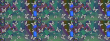 Kızlar, erkekler, elbiseler, duvar kağıtları için soyut çizim kalıbı. Kelebek, kanat, neon renkli yaratıcı raster arka plan. Moda tarzı. Tekstil ve kumaş için komik kelebek deseni.