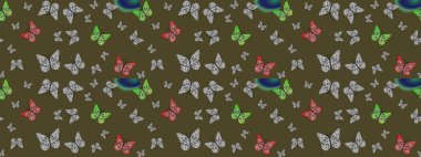 Tropik gerçekçi kelebek. Kelebek tasviri. Sırtın için parlak bir dövme. Yeşil arka planda güzel renkli kelebek. Raster..