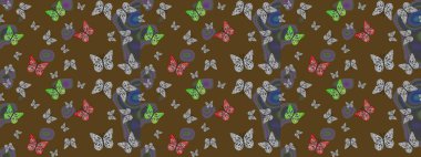 Şirin kelebek kahverengi raster desenli. Giysi tasarımı için dekorasyon. Çizim.