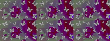 Kızlar, erkekler, elbiseler, duvar kağıtları için soyut çizim kalıpları. Farklı yönlere uçan renkli kelebek koleksiyonu. Raster illüstrasyonu.