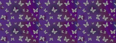 Robot resim. Kumaş, kağıt, ambalaj kâğıdı ve duvar kağıdı tasarımı için harika bir arka plan. Raster. Kelebek desenli menekşeler.