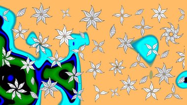 Eski usul. Raster illüstrasyonu. Eskiz geçmişi. Kumaş, tekstil, duvar kağıdı baskısı için. Renkli desenli eskiz deseni, bej çiçekler ve dekoratif elementler.