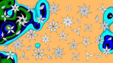 Asya tekstil tarzında. Bej renkli çiçekler. Raster illüstrasyonu. Çiçek desenli çizim. Renkli Bahar Teması eskiz kalıbı. Düz Çiçek Elementleri Tasarımı.