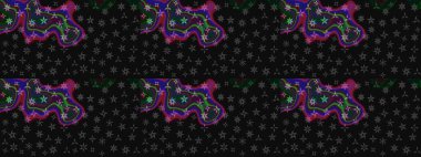 Siyah renkli çiçekler. Hediye ambalaj kağıdı, tebrik kartları, posterler ve pankart tasarımı. Raster düz çiçek çizim deseni.