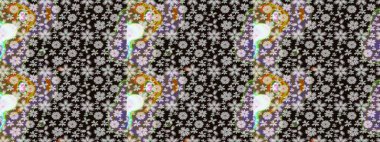 Çiçek çelengi. Eski moda arka plan. Raster illüstrasyonu. Desen, çizim, çiçek sınırı. Güzel, parlak, pürüzsüz kumaş, tuval. Kıvırcık, parlak örgü.